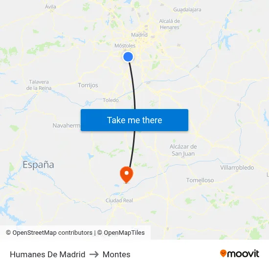 Humanes De Madrid to Montes map