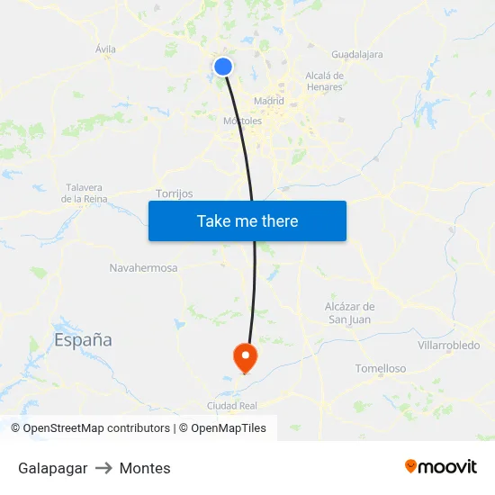 Galapagar to Montes map