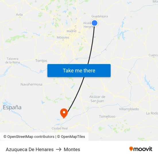Azuqueca De Henares to Montes map