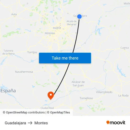 Guadalajara to Montes map