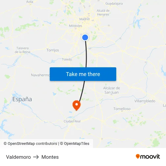 Valdemoro to Montes map