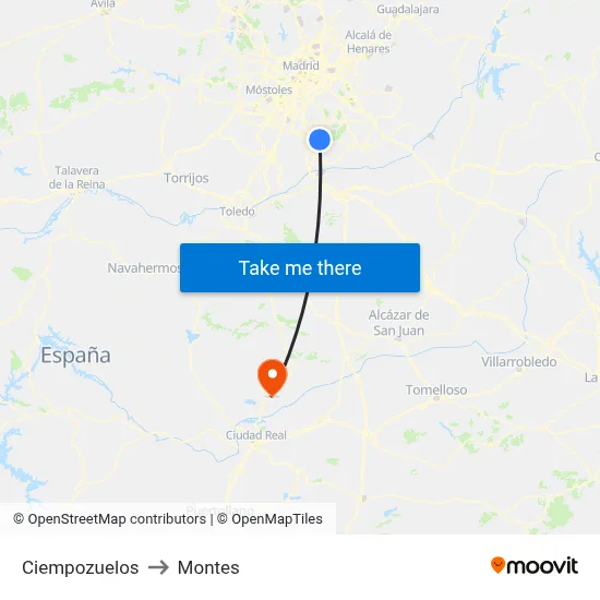 Ciempozuelos to Montes map