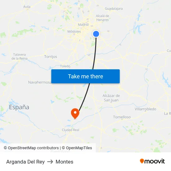 Arganda Del Rey to Montes map