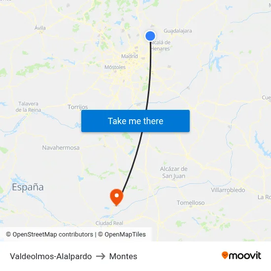 Valdeolmos-Alalpardo to Montes map