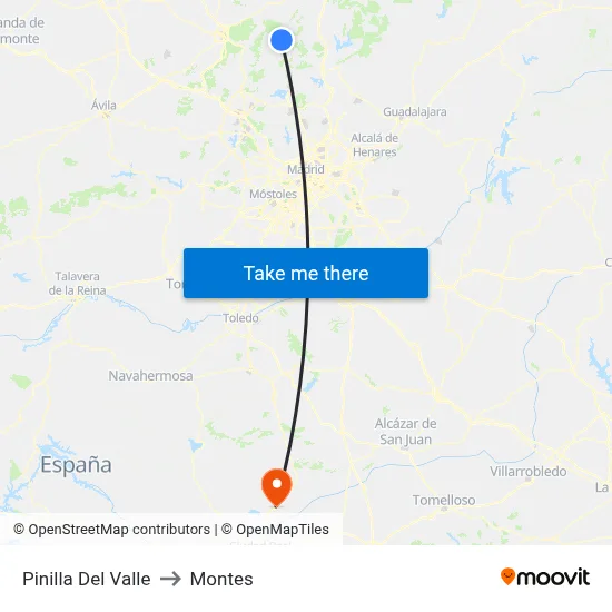 Pinilla Del Valle to Montes map