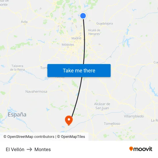 El Vellón to Montes map