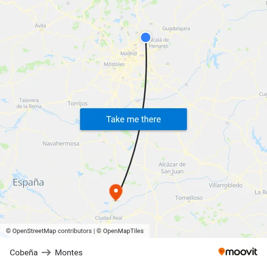Cobeña to Montes map