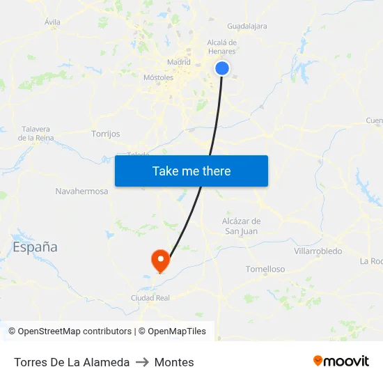 Torres De La Alameda to Montes map