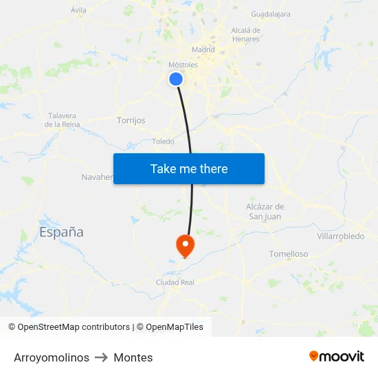 Arroyomolinos to Montes map