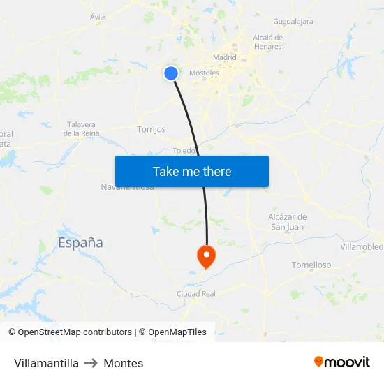 Villamantilla to Montes map