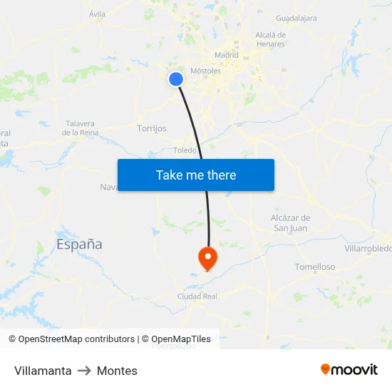 Villamanta to Montes map