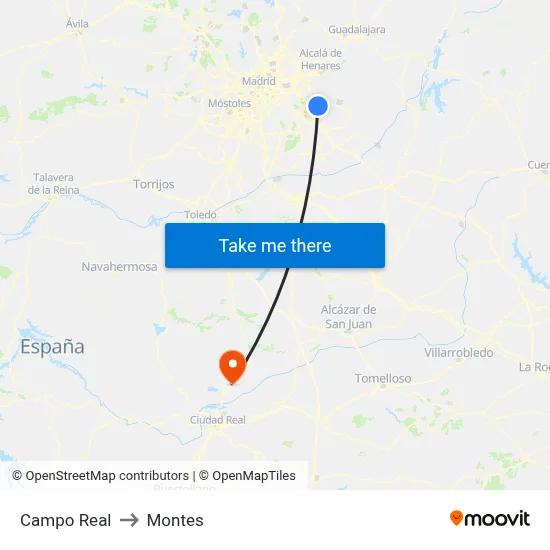 Campo Real to Montes map
