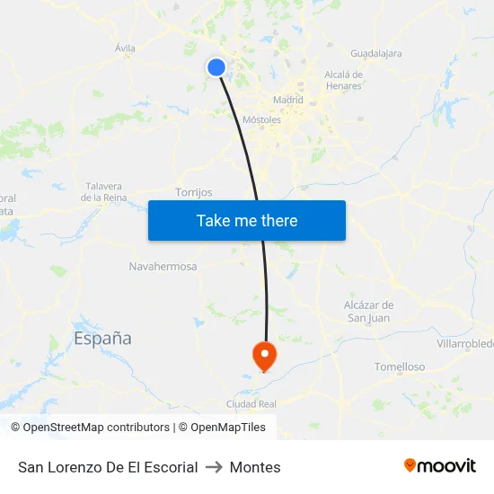 San Lorenzo De El Escorial to Montes map