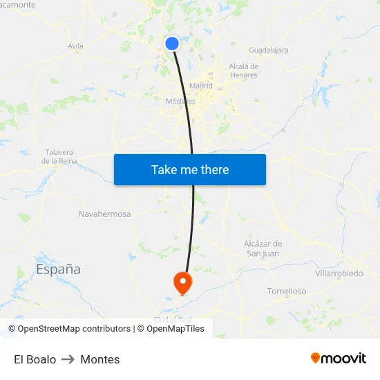 El Boalo to Montes map