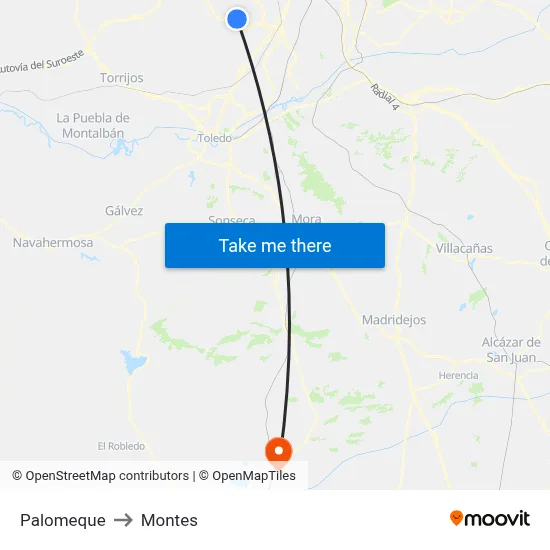 Palomeque to Montes map