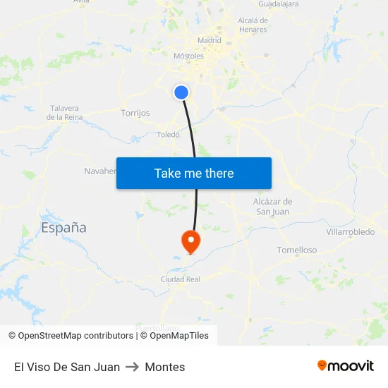 El Viso De San Juan to Montes map