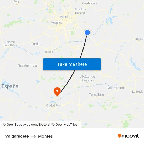 Valdaracete to Montes map