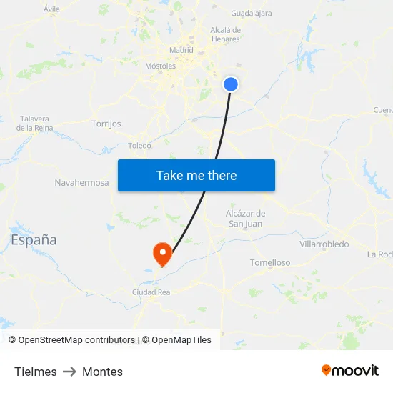 Tielmes to Montes map