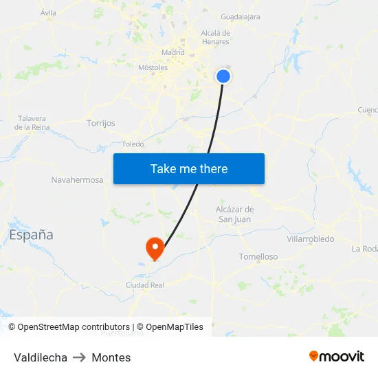 Valdilecha to Montes map