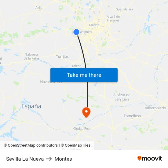 Sevilla La Nueva to Montes map