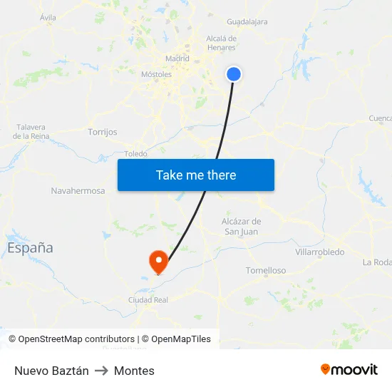 Nuevo Baztán to Montes map