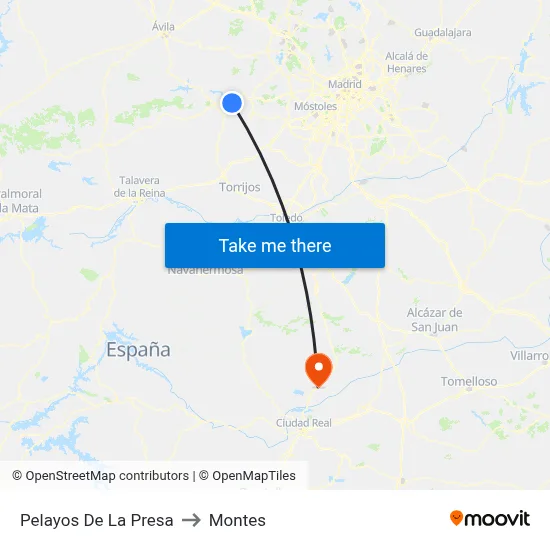Pelayos De La Presa to Montes map