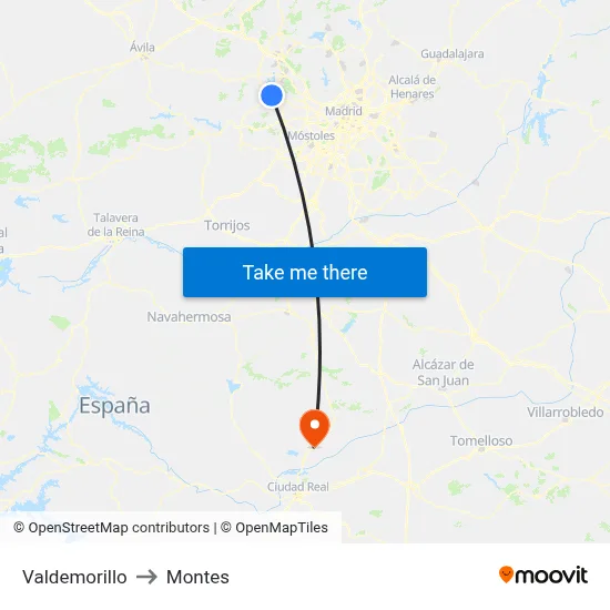 Valdemorillo to Montes map