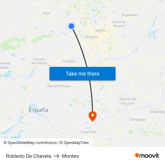 Robledo De Chavela to Montes map