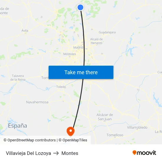 Villavieja Del Lozoya to Montes map