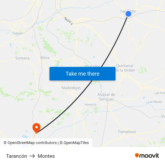 Tarancón to Montes map