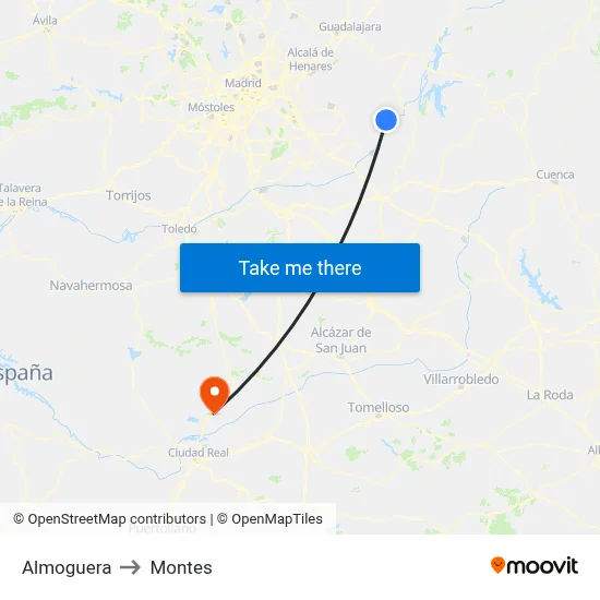 Almoguera to Montes map