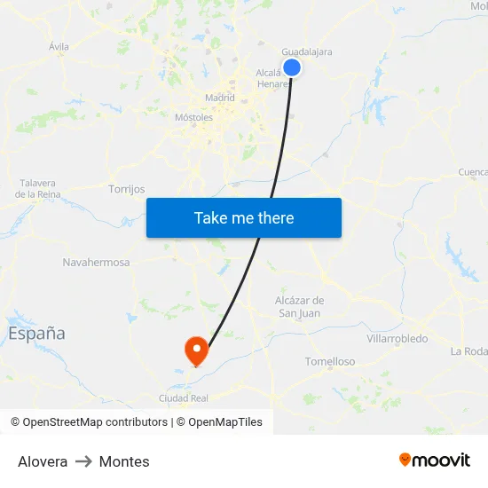 Alovera to Montes map