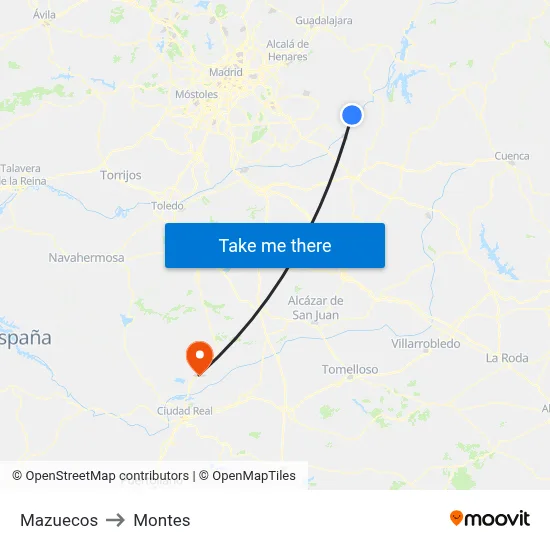 Mazuecos to Montes map