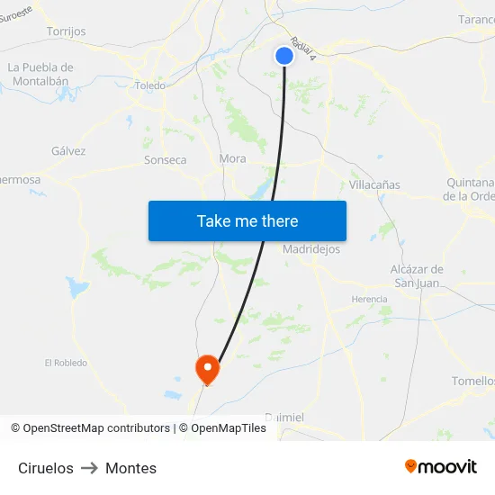 Ciruelos to Montes map