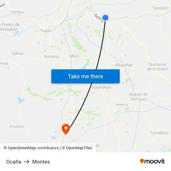Ocaña to Montes map
