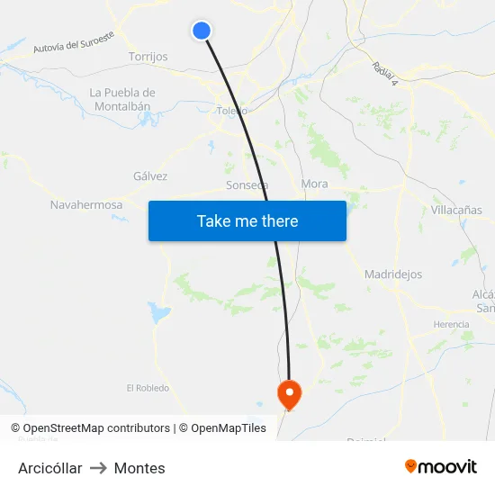 Arcicóllar to Montes map
