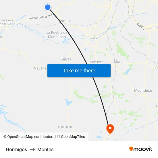 Hormigos to Montes map