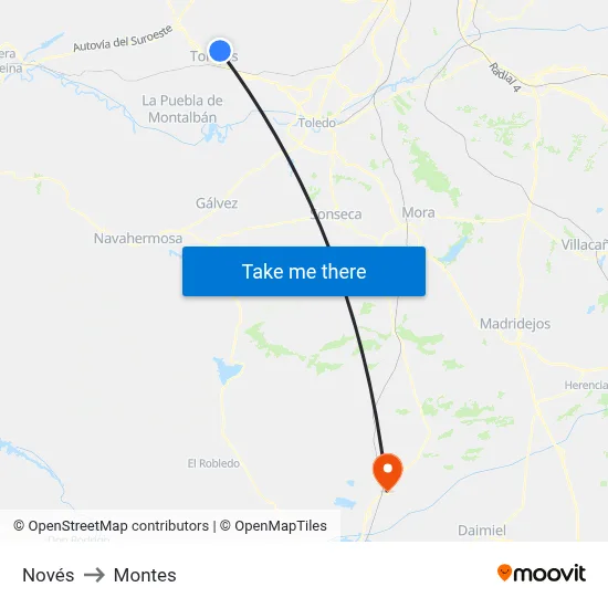 Novés to Montes map
