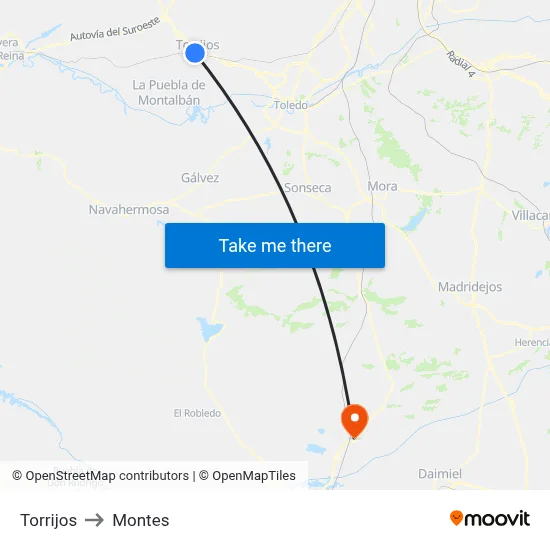 Torrijos to Montes map