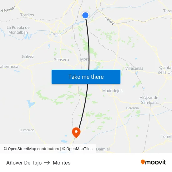 Añover De Tajo to Montes map