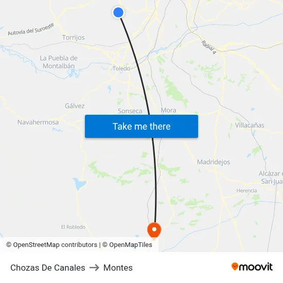 Chozas De Canales to Montes map