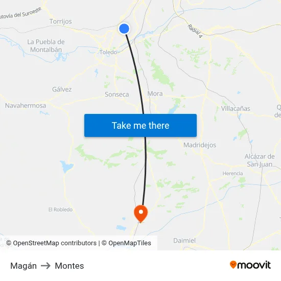 Magán to Montes map