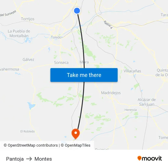 Pantoja to Montes map