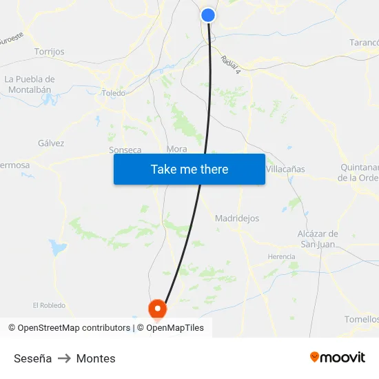 Seseña to Montes map