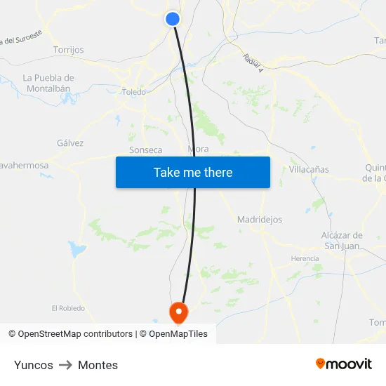 Yuncos to Montes map