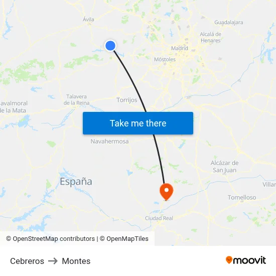 Cebreros to Montes map