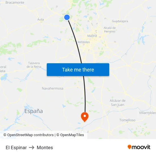 El Espinar to Montes map