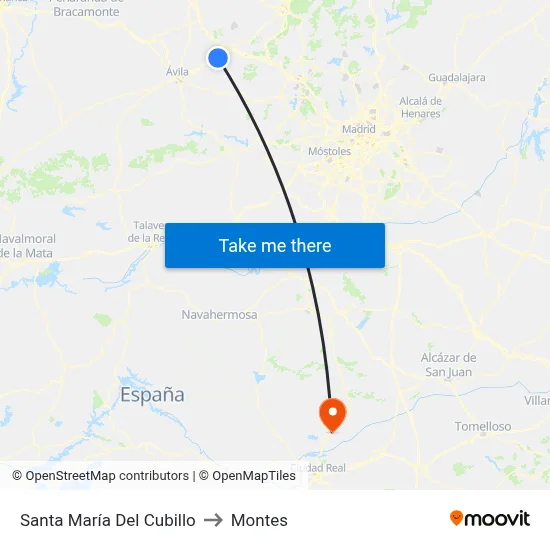 Santa María Del Cubillo to Montes map