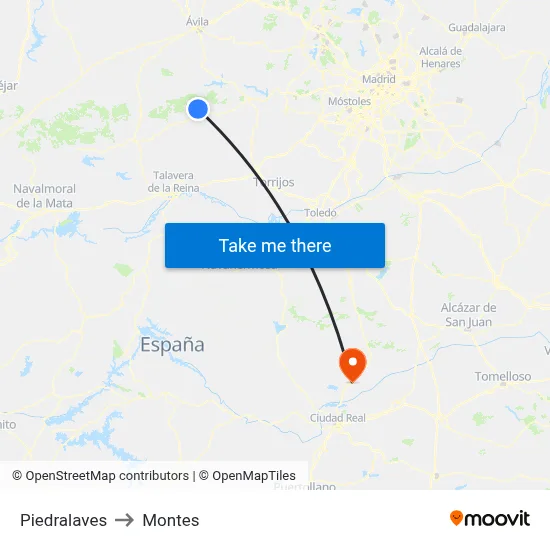 Piedralaves to Montes map