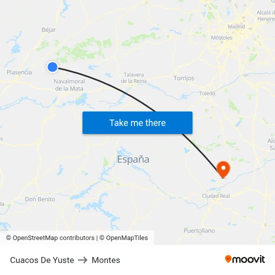 Cuacos De Yuste to Montes map